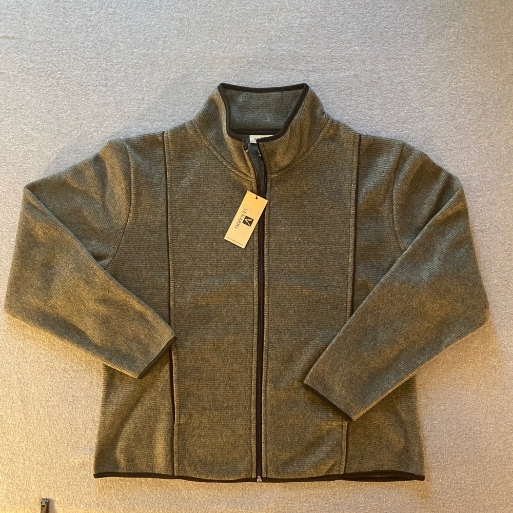 Venario Womens Full Zip Jacket XL Gray Ribbed Knit Mock Neck Fleece RN 129816